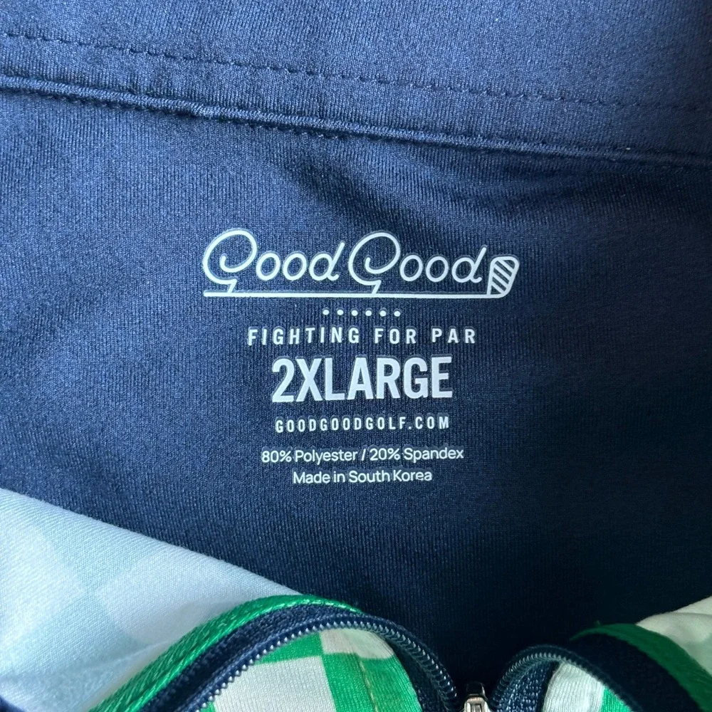 Good Good Golf Mens Spandex Quarter Zip Pullover Checkerboard 2XL Green
